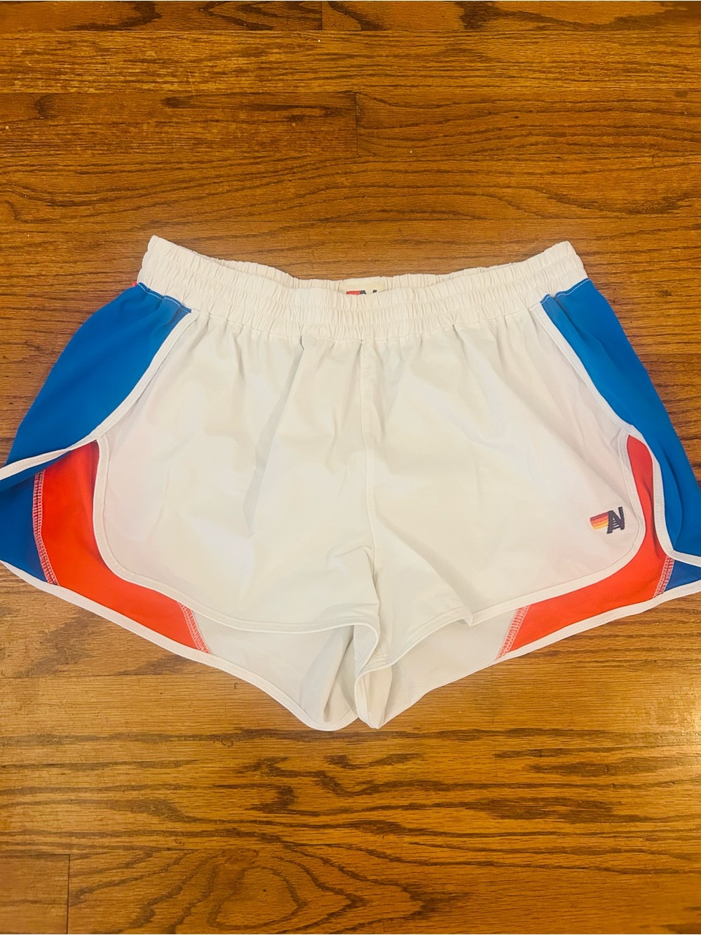 Aviator Nation White Shorts with Blue Panels and Red Accents